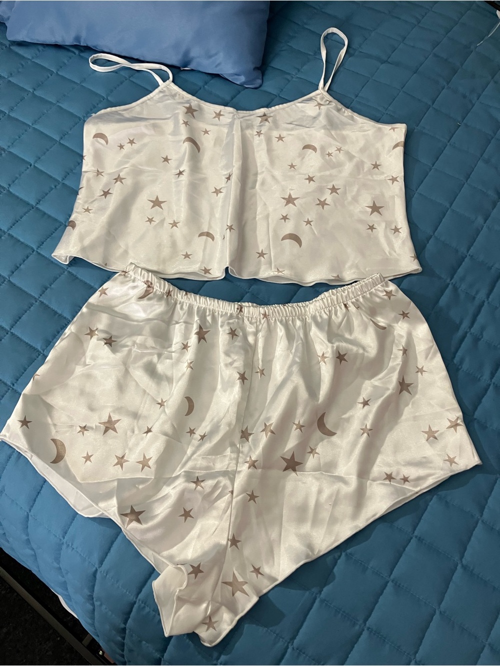 Silky Cream Star & Moon Cami and Short Sleep Set